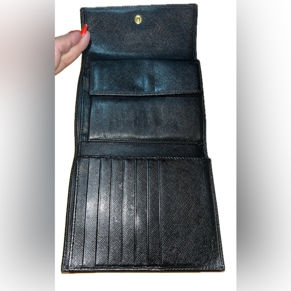 PRADA Saffiano Triangle Hardware Flap Women's Compact Wallet Nero Black - Picture 7 of 14